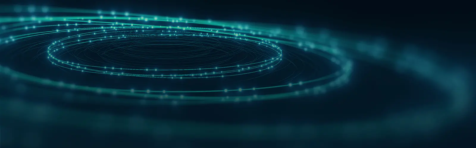Abstract teal orbital lines on a dark blue background