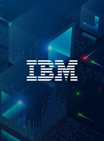IBM logo on cubist dark blue background