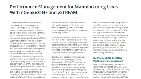 Performance Management for Manufacturing Lines With nGeniusONE and vSTREAM