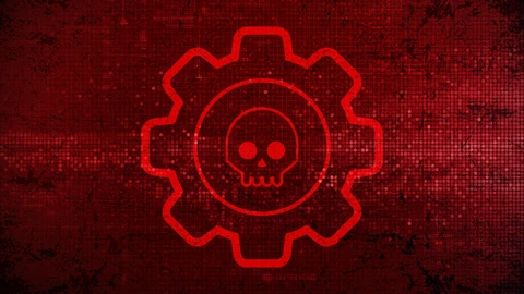 Skull and Gear on Red Abstract Background