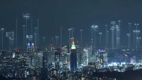 Night time skyscraper view