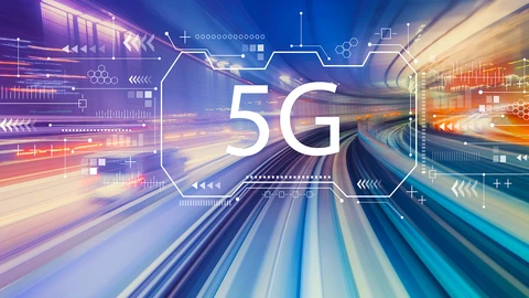 5G symbol with cars on highway background