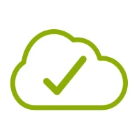 Green outline of cloud with check mark inside