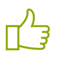 Green outline of a hand signaling thumbs up