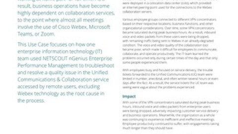 NETSCOUT nGenius Enterprise Performance Management Pinpoints True Source of Cisco Webex Service Issue