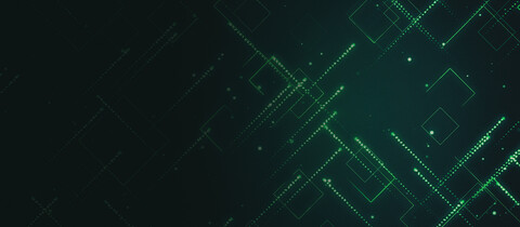 Black to dark green gradient with abstract light green lines representing chips