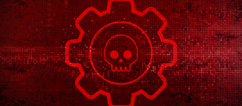 Skull and Gear on Red Abstract Background