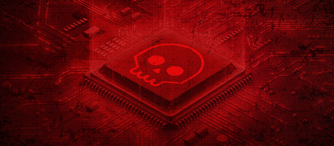 Skull and Microchip on Red Abstract Background