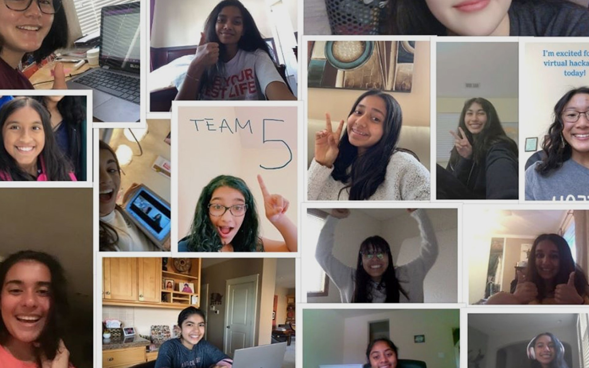 Collage of photos of teenage girl hackathon participants
