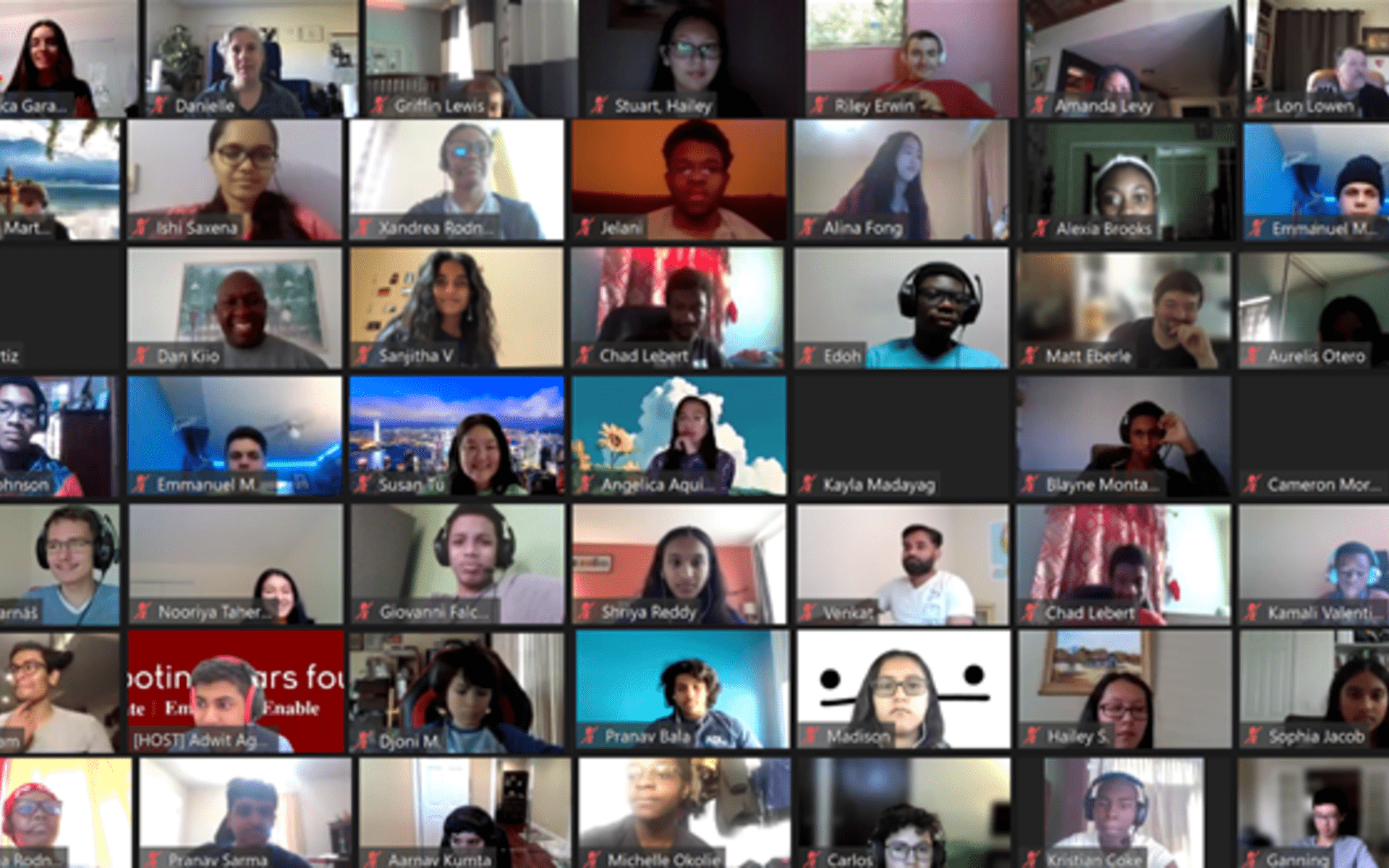A grid of faces of participants in a group call