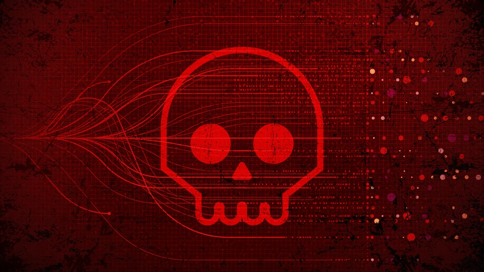 Skull on Red Abstract Background